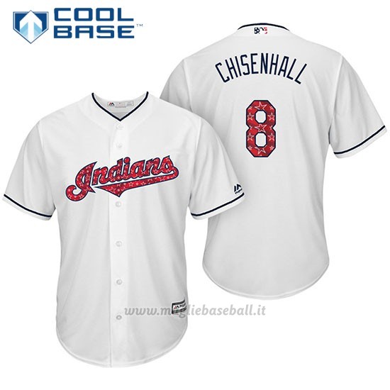 Maglia Baseball Uomo Cleveland Indians 2017 Estrellas y Rayas 8 Lonnie Chisenhall Bianco Cool Base